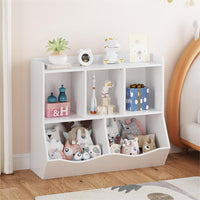 Bibliothèque pour enfants Garvee avec 3 compartiments ouverts et 2 boîtes basculantes, idéale pour la chambre et la salle de jeux. En bois naturel, 36 x 11 x 31 cm.