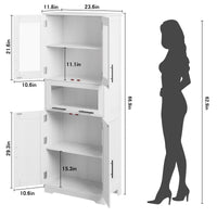 Armoire de salle de bain haute Garvee avec portes vitrées, étagères réglables, MDF, blanche, pour cuisine et salon, 60 x 30 x 170 cm