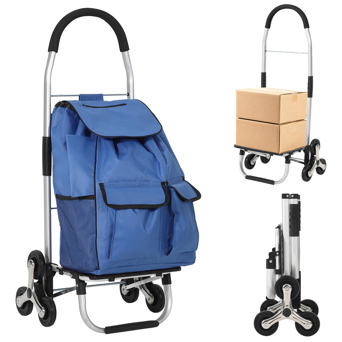 Chariot de courses pliable 3 en 1 Garvee avec monte-escalier à 6 roues, sac en tissu Oxford de 36 L, léger et ergonomique, idéal pour les courses et le jardin, capacité de charge de 80 kg, noir