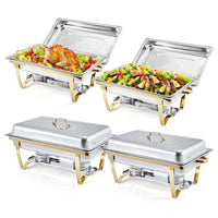 Ensemble de 4 chafing dishes Garvee dorés, 8 pintes (7,6 L), en acier inoxydable, dimensions : 62 x 35,5 x 30,5 cm. Idéal pour les grands événements, la restauration, les hôtels et les restaurants.