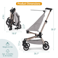 Poussette légère Garvee – Compacte et pliable avec nacelle, grise, 47 × 45 × 49 cm pour les voyages