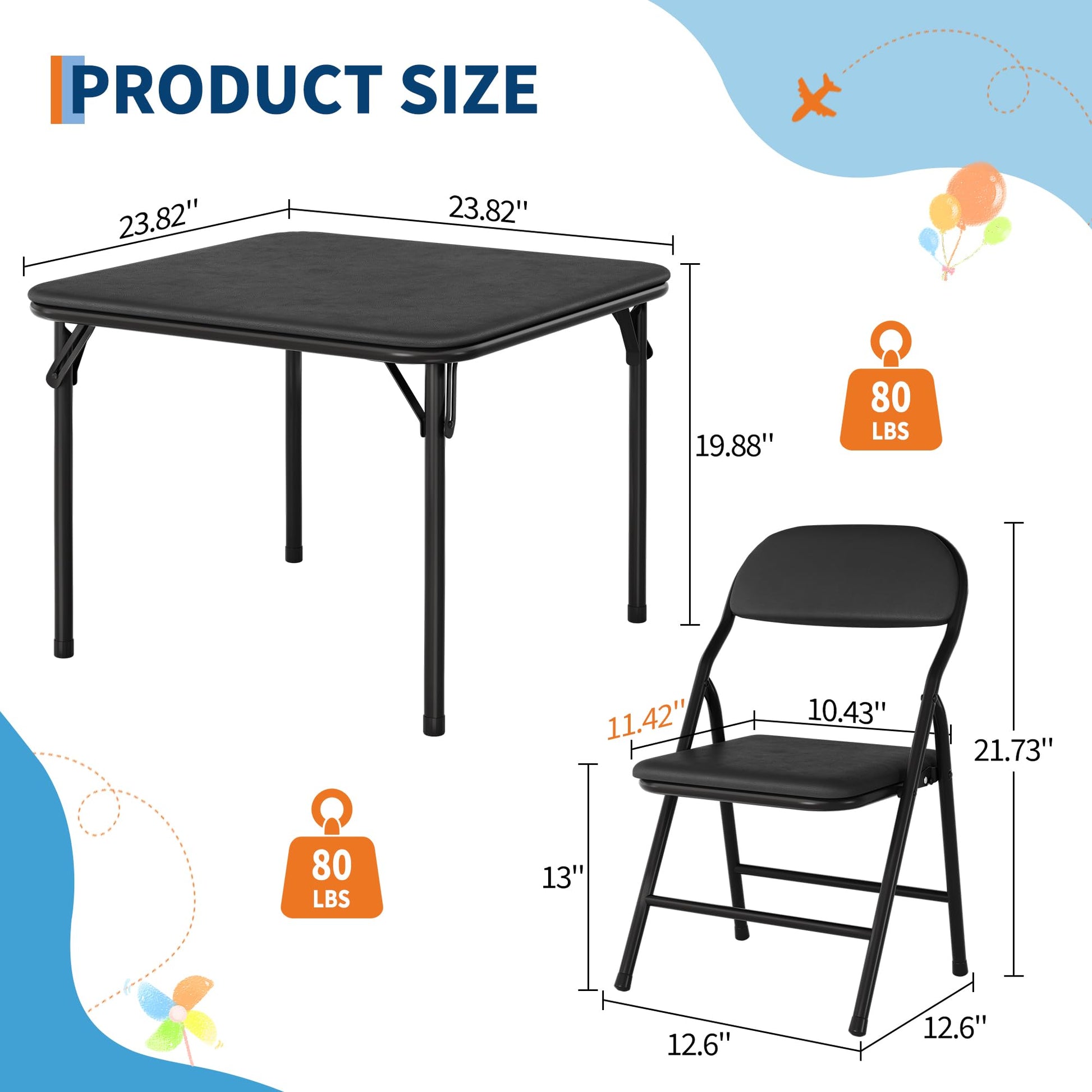 Ensemble table et chaises pliantes 3 pièces Garvee pour enfants, pliable avec revêtement en cuir PU, pour salle de jeux et usage extérieur, léger et sûr