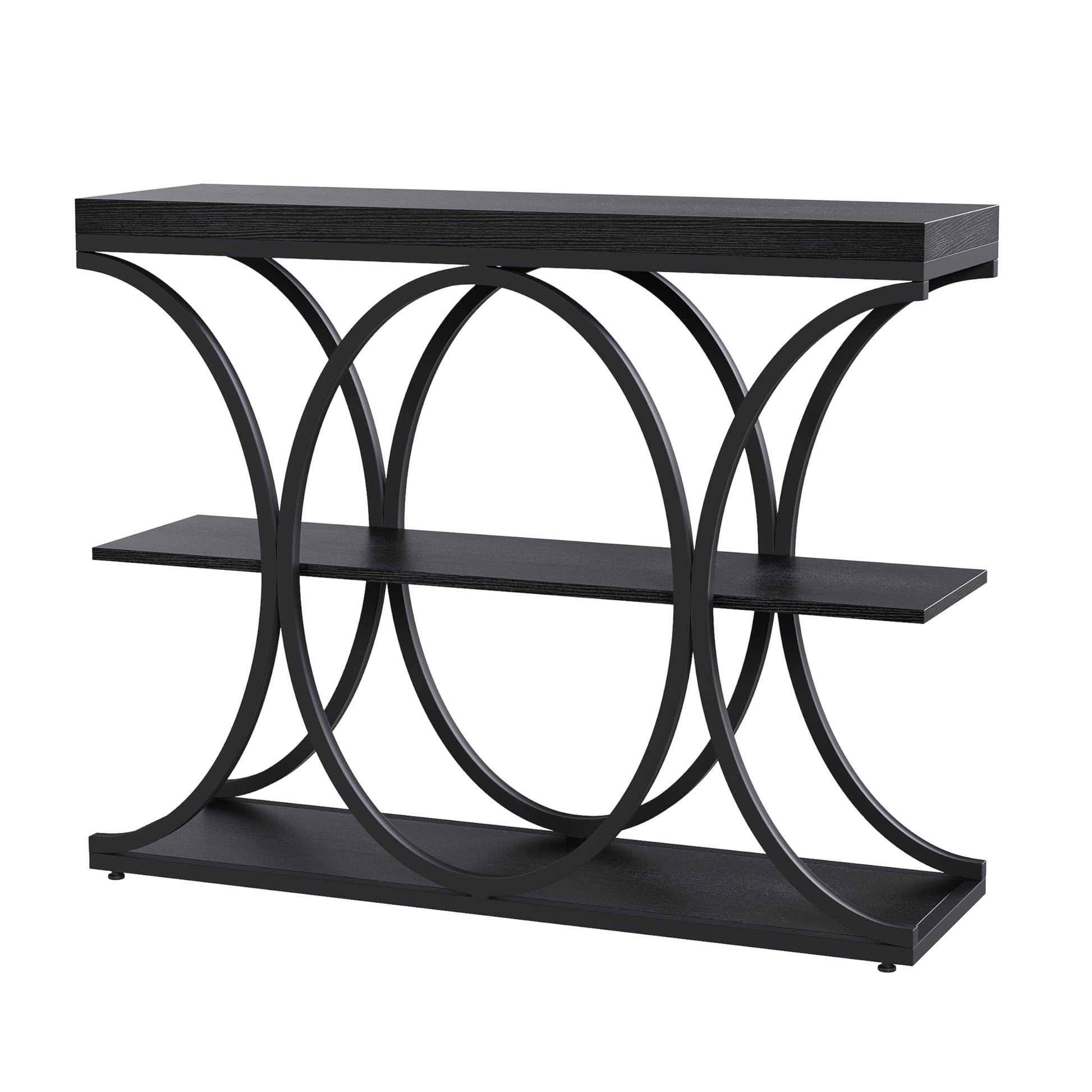 Console industrielle Garvee 39", 3 niveaux, avec base en métal et étagères en bois, pour entrée et salon, étroite, robuste et polyvalente