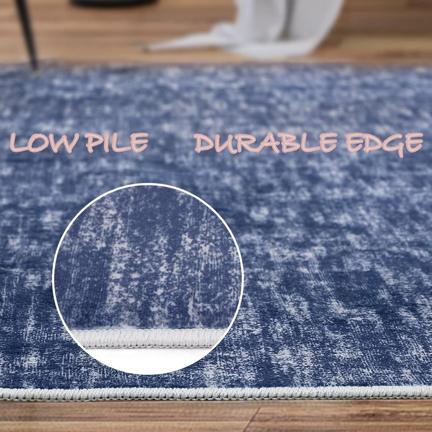 Tapis Garvee lavable en machine, antidérapant, doux et plat, pour salon ou chambre, 160 x 230 cm, bleu
