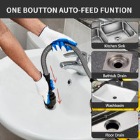 Garvee Déboucheur électrique 9 m x 7,6 mm à avance automatique, pour tuyaux 19–51 mm, câble acier, pédale, éviers, WC et évacuations de sol