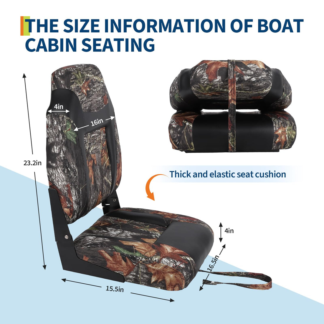 Garvee Lot de 2 sièges de bateau à dossier haut, design pliable, mousse épaisse et revêtement PVC résistant, pour bateaux de pêche et de plaisance