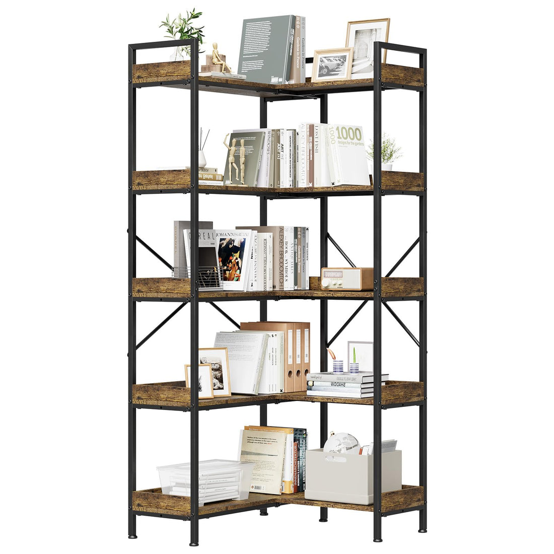 Garvee bibliothèque triple à 5 niveaux avec structure en acier, 14 étagères ouvertes, pour salon et bureau, 109 × 25 × 160 cm, noire