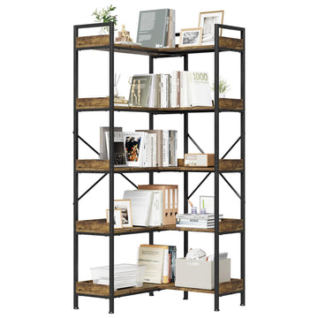 Bibliothèque Garvee Triple à 5 niveaux avec structure en acier, 14 étagères ouvertes, pour salon et bureau, 109 x 25 x 160 cm, noire