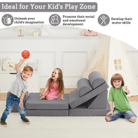 Canapé de jeu modulaire Garvee 10 pièces pour enfants, canapé convertible en mousse, microfibre de luxe, gris foncé, pour des jeux créatifs dans la chambre d'enfant