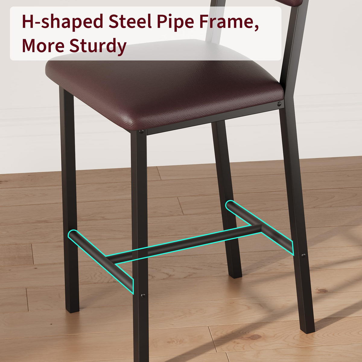 Ensemble de 2 tabourets de bar Garvee, revêtement en cuir PU, ergonomiques et stables, structure en MDF et acier, repose-pieds, marron foncé, pour salle à manger et cuisine.