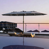 Garvee Parasol Rectangulaire 270 × 450 cm avec Éclairage LED et Recharge Solaire, Base Robuste, pour Terrasse, Jardin, Piscine et Événements, Gris