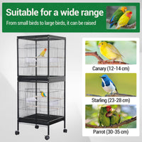 Cage à oiseaux Garvee 55" avec perchoirs en bois, métal, 4 portes, roulettes, pour oiseaux de petite et moyenne taille, usage domestique et vétérinaire, grande taille, noire