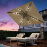 Garvee Parasol Rectangulaire Solaire 305 x 198 cm avec LED, Manivelle, Inclinaison Bouton-Poussoir, 6 Baleines Robustes, Jardin, Terrasse, Piscine, Marron - Marron