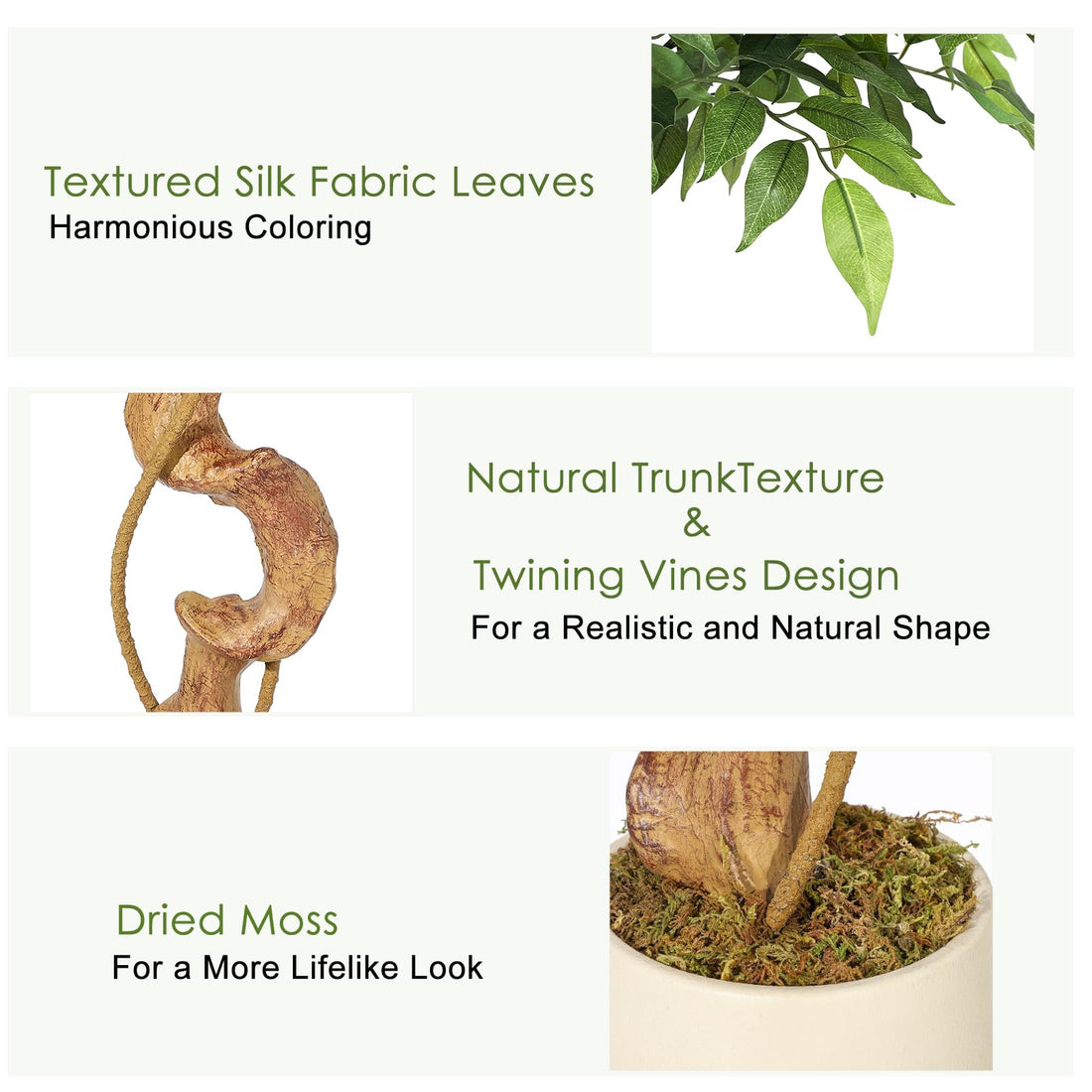 Garvee Ficus Artificiel 180 cm, Arbre Décoratif Réaliste avec 1449 Feuilles en Soie et Tronc en Bois Naturel pour Salon et Bureau