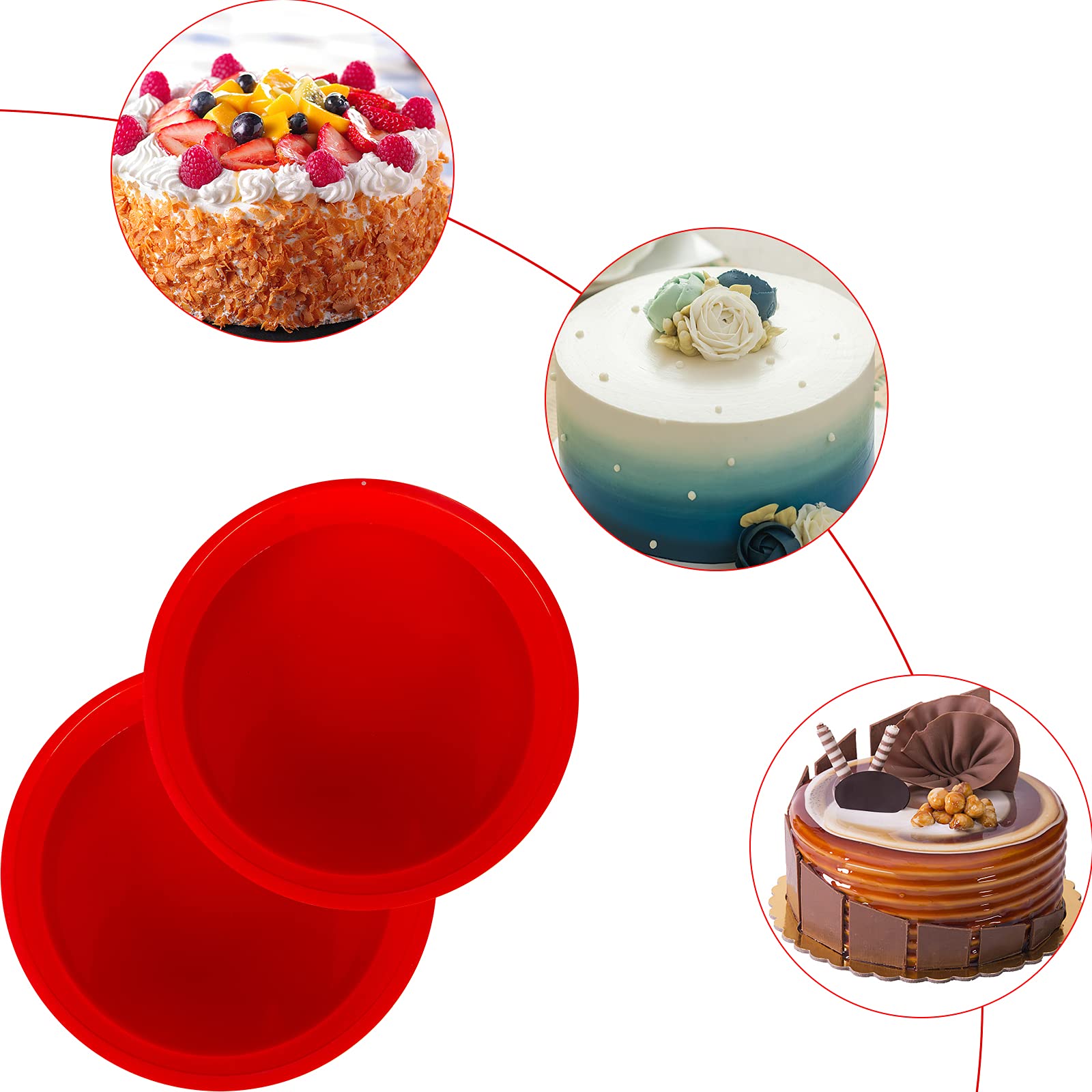 Moule à gâteau en silicone Garvee (2 pièces), rond de 15 cm, rouge | Antiadhésif et démoulage facile | Réutilisable pour les fêtes et la pâtisserie