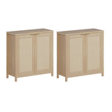 Garvee buffet bohème en rotin 2 pièces avec étagères réglables pour le salon, la cuisine et l’entrée, MDF robuste, coloris naturel