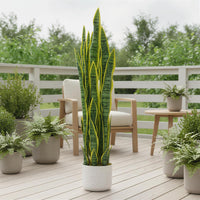 Garvee Plante artificielle Sansevieria 90 cm avec pot blanc, feuillage réaliste vert, décoration sans entretien pour salon, bureau, entrée ou chambre