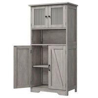 Armoire de salle de bain haute Garvee à 4 portes, étagères réglables, MDF, grise, pour cuisine et salon, autoportante, 60 x 30 x 128 cm