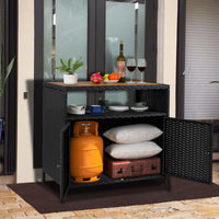 Armoire de rangement extérieure Garvee en résine tressée avec étagère, résistante aux intempéries, acier thermolaqué, 2 portes, marron, idéale pour le jardin et la piscine.