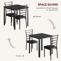 Ensemble table et chaises 3 pièces Garvee pour 2 personnes, plateau en MDF, gain de place, stable, idéal pour la cuisine et la salle à manger, design moderne, noir
