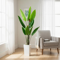 Plante artificielle Oiseau de Paradis Garvee de 1,75 m avec pot blanc pour salon et bureau, bananier tropical réaliste, durable et facile d'entretien.