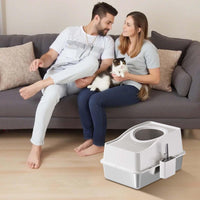 Garvee Bac à litière en acier inoxydable avec couvercle, extra large, rebord haut, antibruit, pour chats jusqu'à 15 kg, intérieur, argent