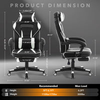 Garvee Chaise gaming ergonomique noir et blanc avec repose-pieds, appui-tête et soutien lombaire, pivotante 360°, hauteur réglable, capacité 136 kg, adulte et ado