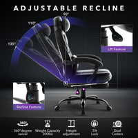 Garvee Chaise gaming ergonomique noire avec repose-pieds, appui-tête et soutien lombaire, pivotante 360°, hauteur réglable, capacité 136 kg, adulte et ado