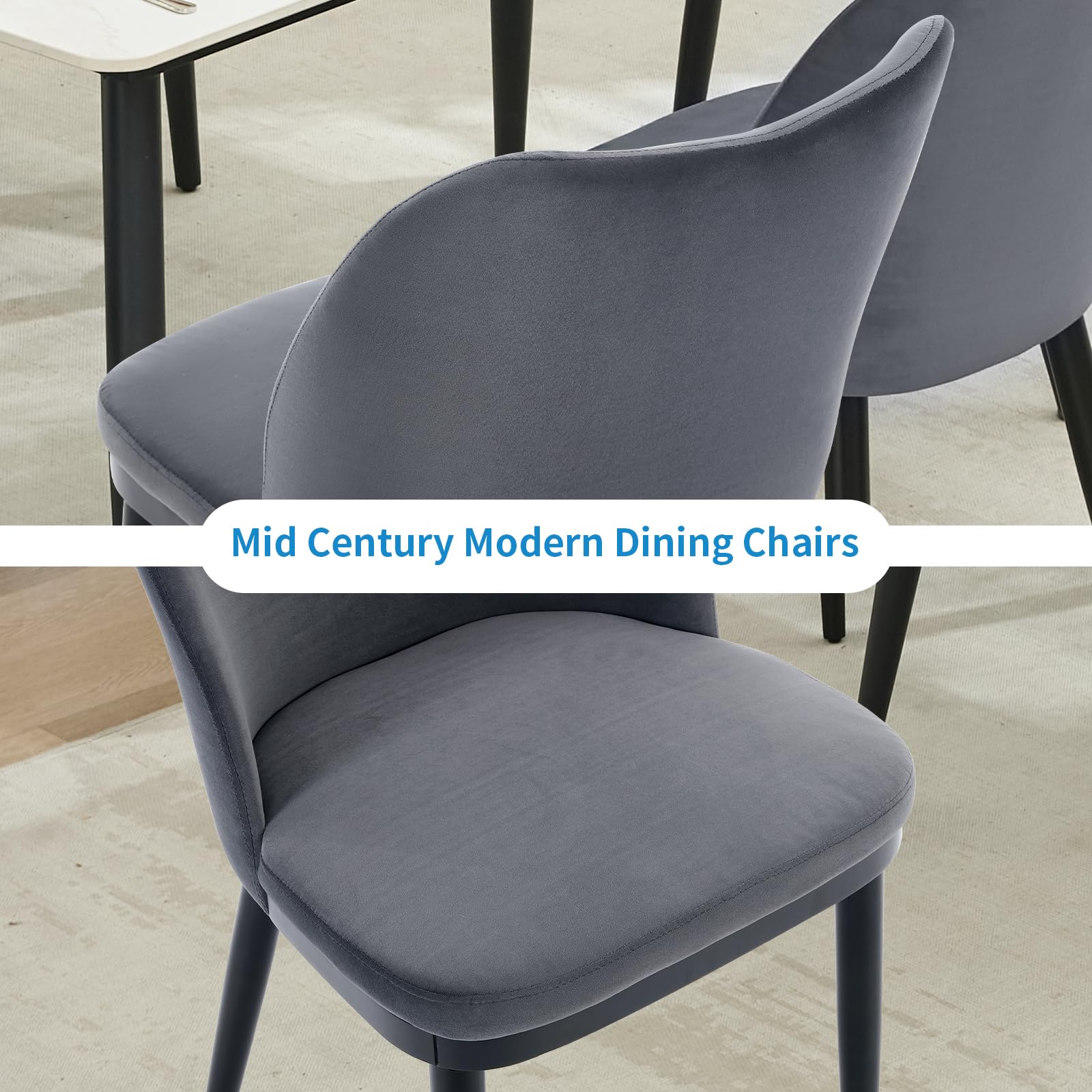 Ensemble de 2 chaises de salle à manger Garvee, revêtement en velours, ergonomiques, pieds en bois résistant aux rayures, cuisine, café, neutre