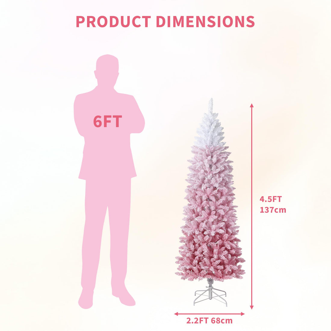 Sapin de Noël étroit Garvee de 140 cm avec 100 LED bicolores (blanc chaud et couleurs vives) pour la décoration du salon, de la maison, du bureau et des fêtes.