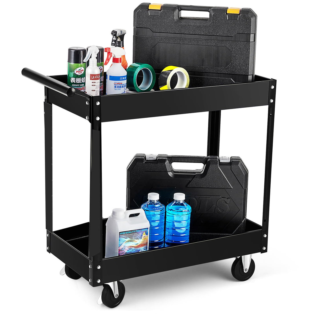 Chariot utilitaire métallique Garvee – Chariot d'atelier en acier à 2 niveaux avec capacité de charge élevée pour garage et industrie
