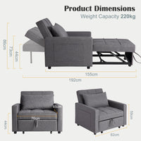 Canapé-lit/fauteuil convertible 3 en 1 Garvee, revêtement en lin, gain de place, 192 x 96 x 59 cm, gris