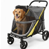Garvee Poussette pour Gros Chiens Capacité 59 kg Double Entrée Frein Pied Aluminium Pliable - gris et noir