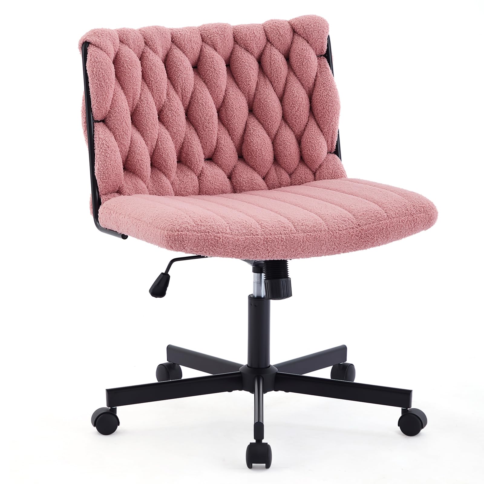Garvee chaise de bureau criss cross à roulettes, assise large, sans accoudoirs, pivotante, structure en métal, rose, idéale pour le bureau à domicile et la coiffeuse, 66 cm, confortable