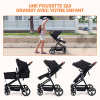 Garvee Poussette Bébé 2 en 1 S600, Assise Haute Vision, Système de Voyage Compact et Léger, Réversible, Pliable, Noir