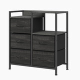 Garvee Meuble De Bureau Mobile 5 Tiroirs Avec Étagère Ouverte Support Imprimante Bois Noir Pour Bureau À Domicile - Noir