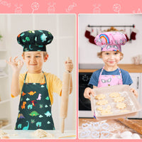 Garvee Ensemble de cuisine et pâtisserie pour enfants,2pièces avec toque et tablier rose et vert,accessoires pour jeux d’imitation et cadeaux