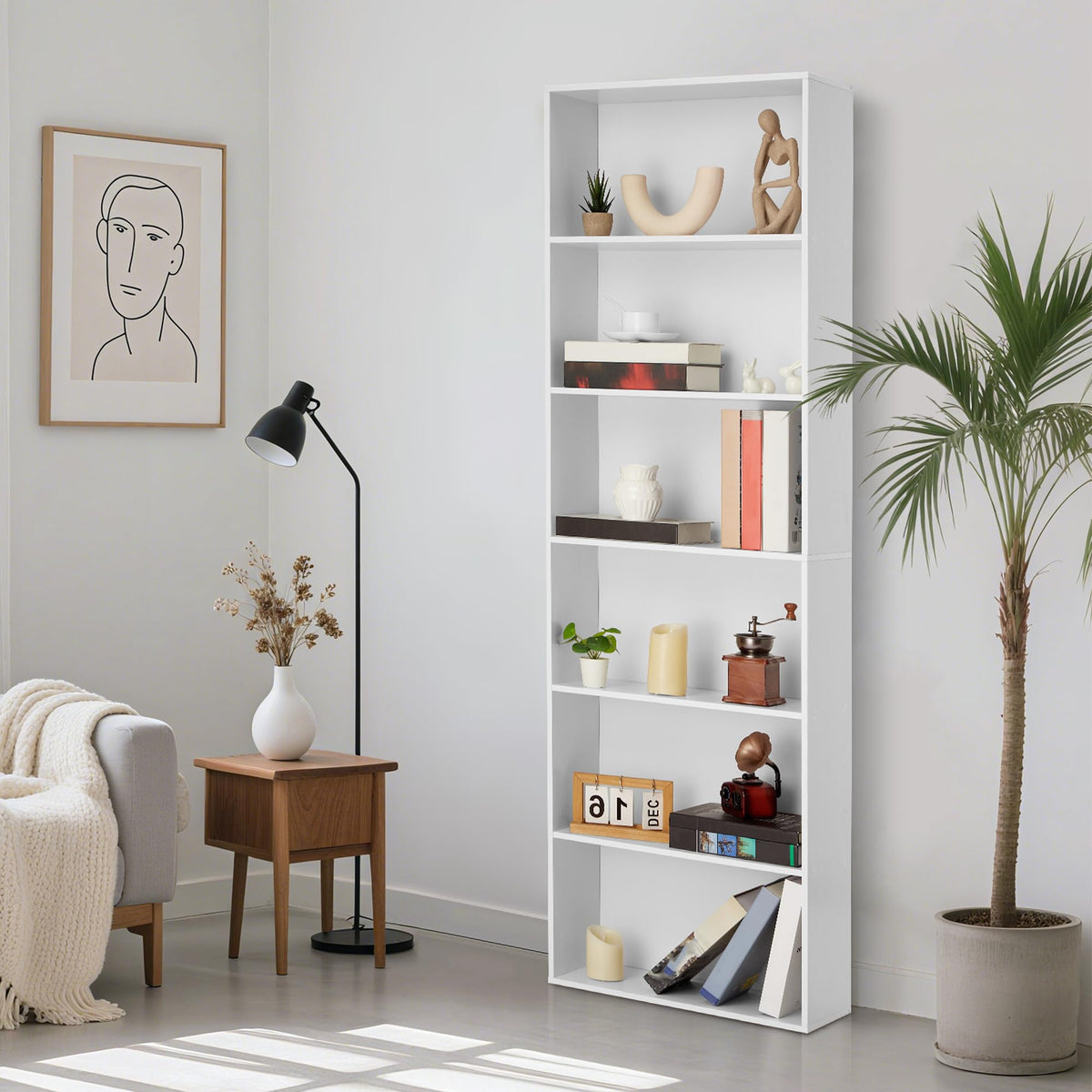 Garvee étagère industrielle à 6 niveaux, blanc, pour salon et bureau, 182 cm de hauteur, bois rustique, capacité de 113 kg, sûre et polyvalente