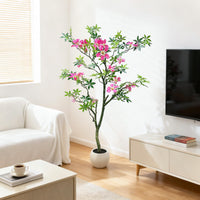 Arbre artificiel Garvee de 120 cm avec feuilles et fleurs réalistes pour salon et bureau, tronc détachable, entretien facile, tissu de soie de haute qualité, vert