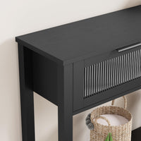 Garvee Console en MDF Noir avec 2 Tiroirs à Façades en Verre, L. 110 × P. 30 × H. 80 cm, Meuble de Rangement pour Salon et Entrée
