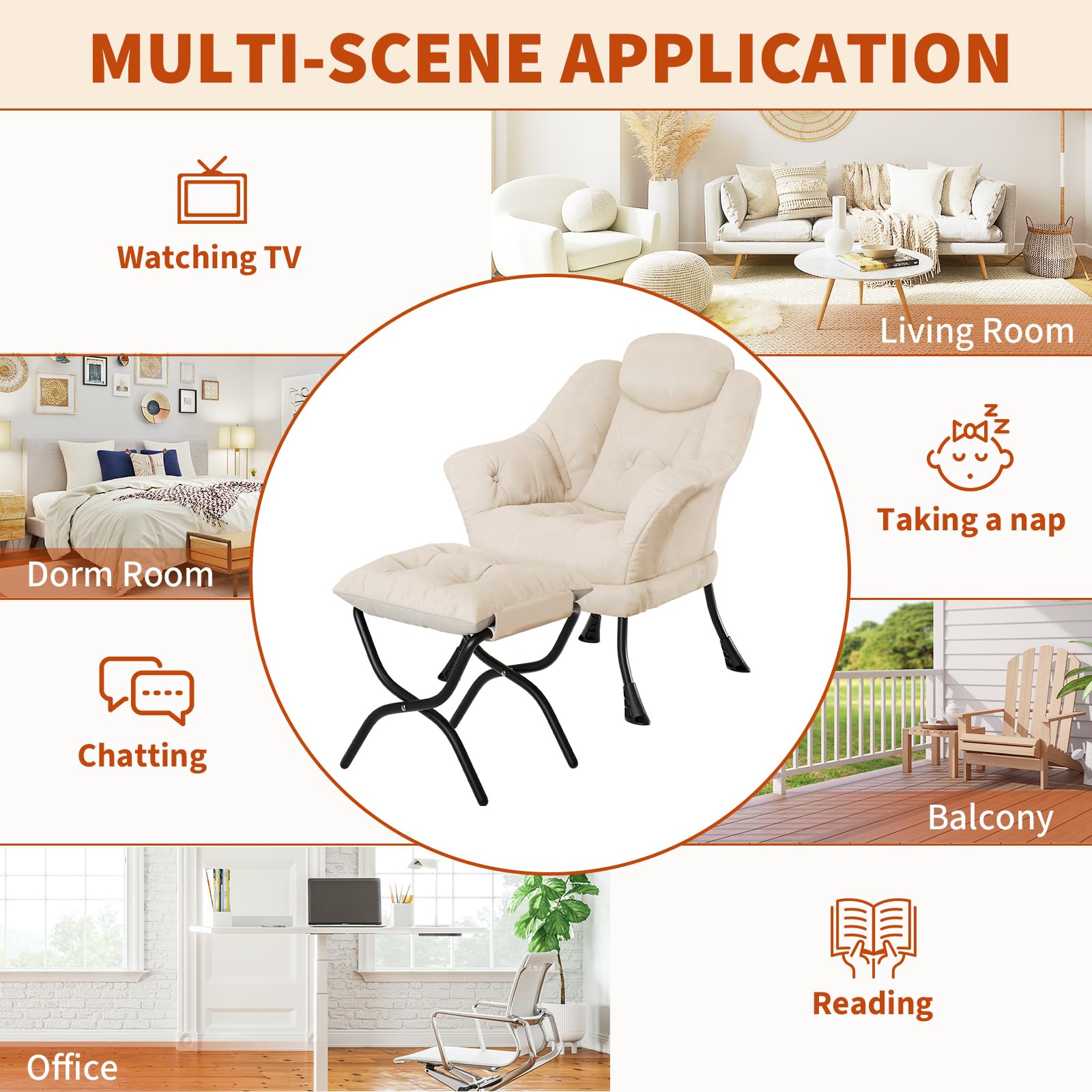 Fauteuil de lecture ergonomique Garvee, confortable et pliable, avec repose-pieds, en velours, idéal pour le salon et la chambre. Gain de place.