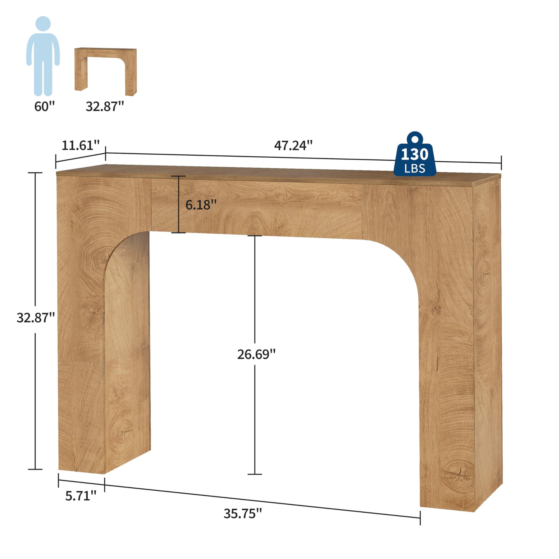 Console Garvee de style ferme de 119 cm (47 pouces), table d'entrée étroite en bois, construction robuste, salon, couloir, chêne foncé