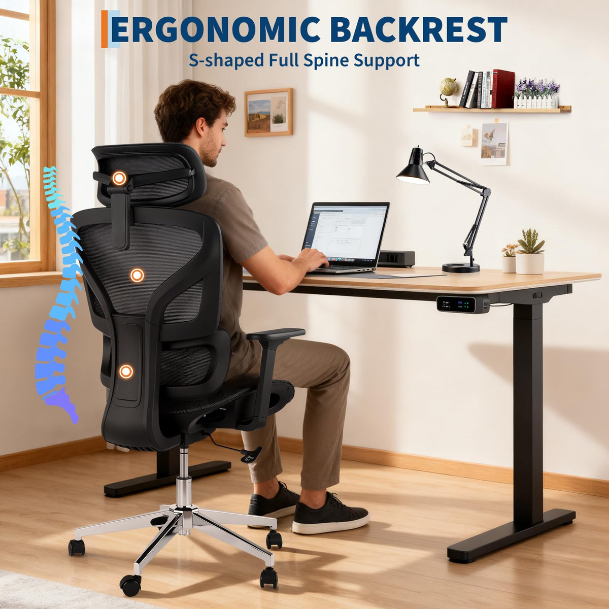 Garvee chaise de bureau ergonomique en maille respirante, accoudoirs 3D, repose-pieds, inclinaison 135°, Noir