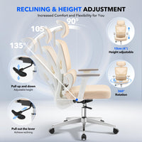 Chaise de bureau ergonomique Garvee en maille avec soutien lombaire réglable, accoudoirs 3D, structure en métal, dossier haut, pivotante, pour bureau et télétravail, noire