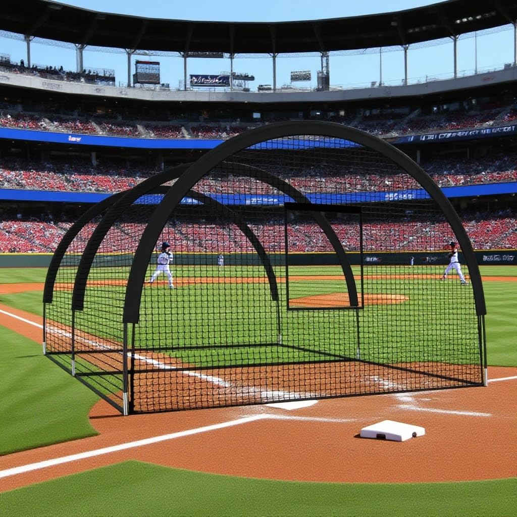 Cage de frappe de baseball Garvee de 10 m avec cadre, en polyester et poteaux en fibre de verre, pour l'entraînement au baseball et au golf dans le jardin, 10 x 3,7 x 2,4 m, noir