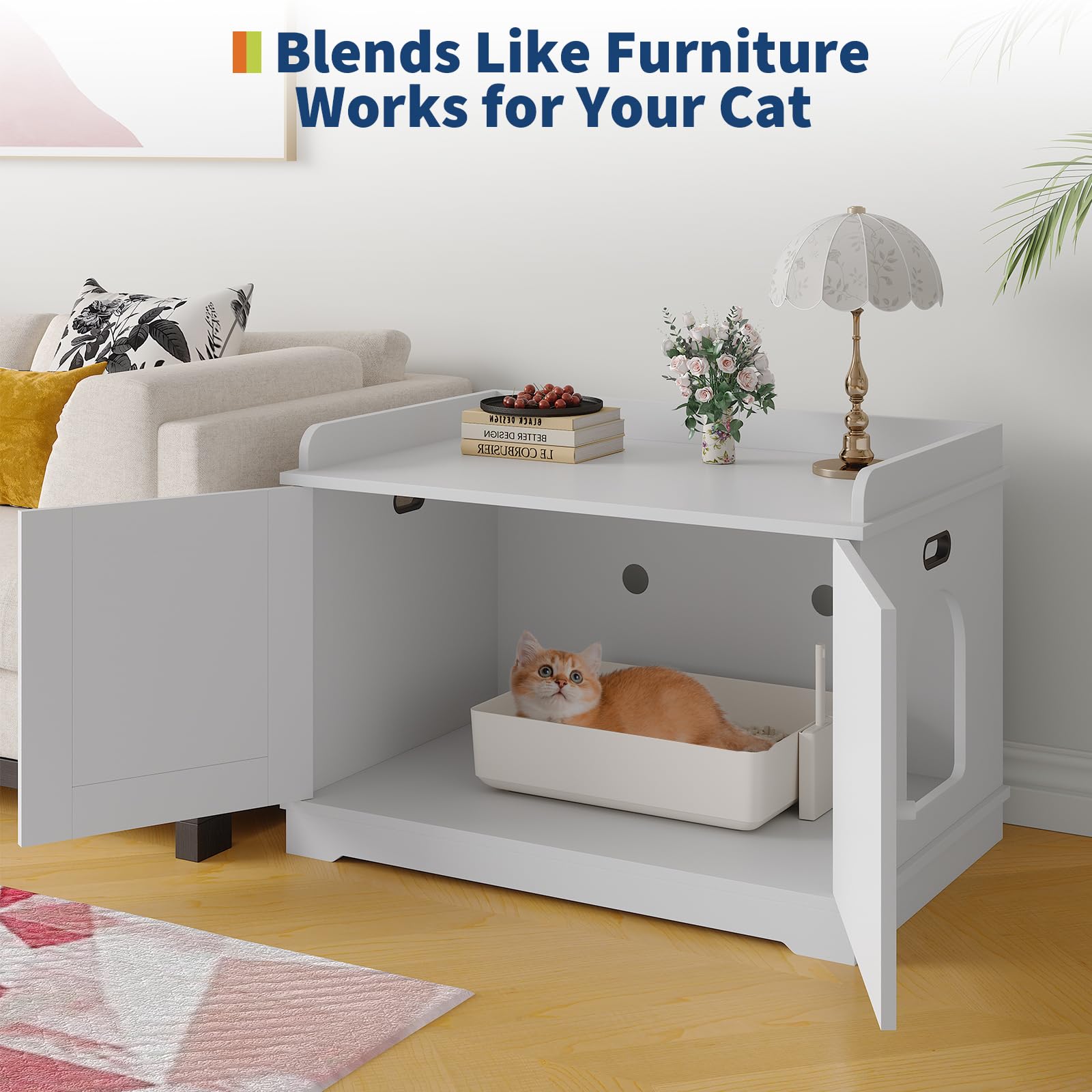 Meuble de rangement pour litière Garvee, WC dissimulé, double porte, design intérieur, bois marron, 80 cm