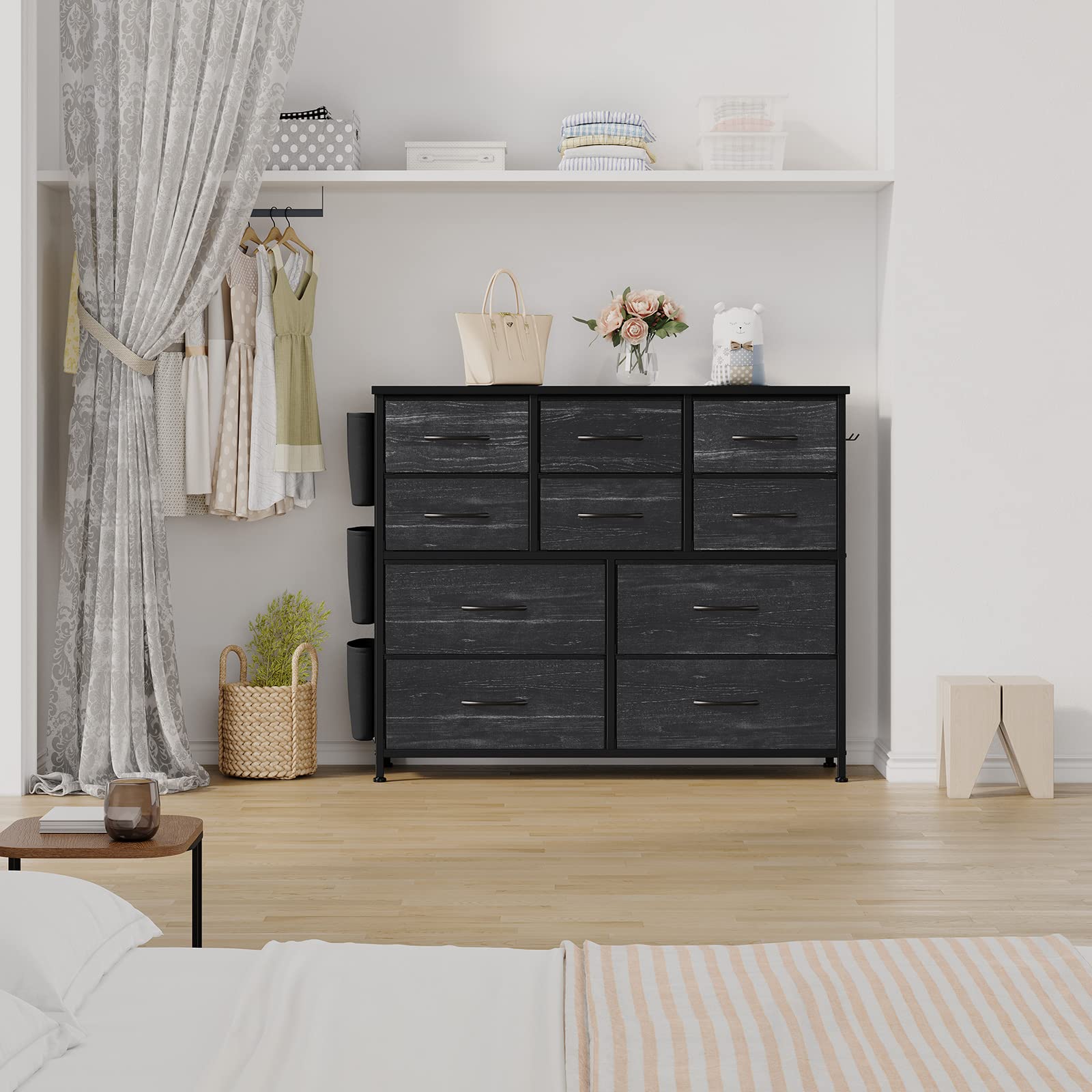 Garvee commode à 10 tiroirs, revêtement en tissu, glissières métalliques, plateau en bois imperméable, idéale pour la chambre et le salon