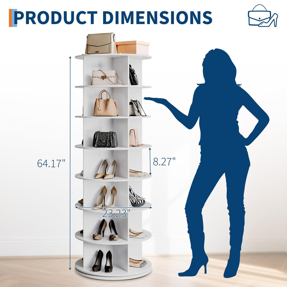 Tour à chaussures rotative Garvee à 7 niveaux, rotation à 360°, MDF 12 mm, idéale pour le salon et l'entrée, gain de place, polyvalente et autoportante.