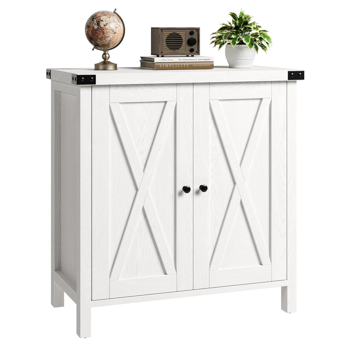 Buffet de style ferme Garvee avec 2 portes, étagères réglables, bois MDF, blanc, pour salon et salle à manger, robuste et polyvalent, 76 x 40 x 80 cm