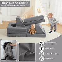 Canapé de jeu modulaire Garvee 10 pièces pour enfants, canapé convertible en mousse, microfibre de luxe, gris foncé, pour des jeux créatifs dans la chambre d'enfant